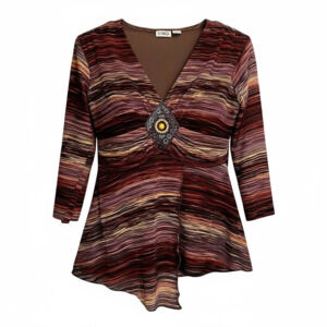VTG Cato Y2K Babydoll Boho Multicolored Abstract Long Sleeve V-neck  Top Size S